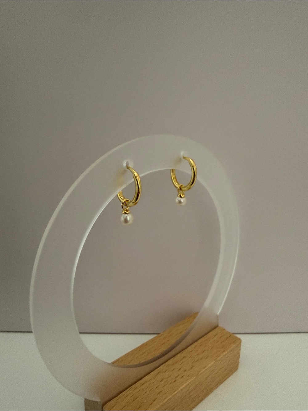 Gold plated Pearl Huggie Hoop Earrings - Elegant Mini Drop - removable Pearl